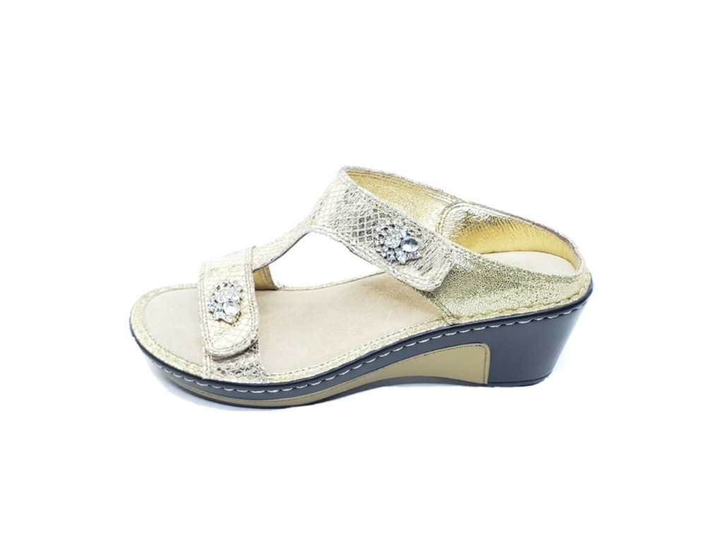 Alegria Lara Wedge Sandals Womens Gold Snake Embossed Leather EU 38 US 7.5 8